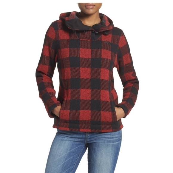 The North Face Jacket Small Buffalo Plaid Hood Fleece Toggle Pullover Crescent - Picture 1 of 12